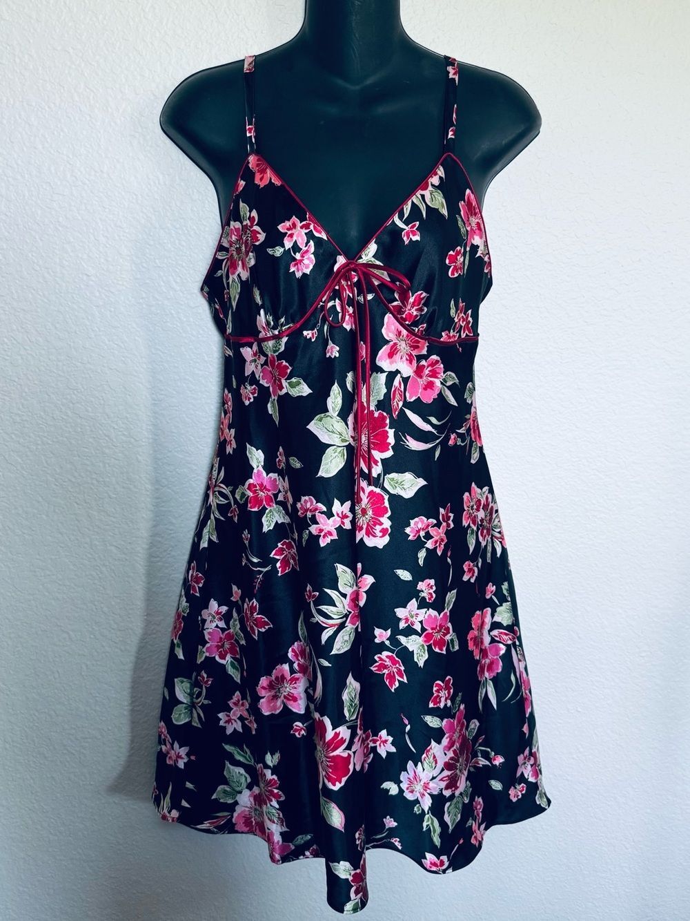 Adonna Black Floral Print Lingerie Nightgown Teddy M